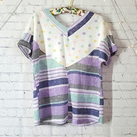 Oddi USA Made Knit Lavender Lilac Purple Polka Dot Funky Fun Oversized Top Sz M - Picture 8 of 12